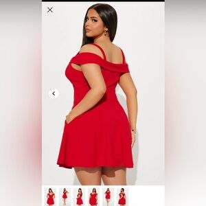 Red Off-Shoulder Fit and Flare Cocktail Dress